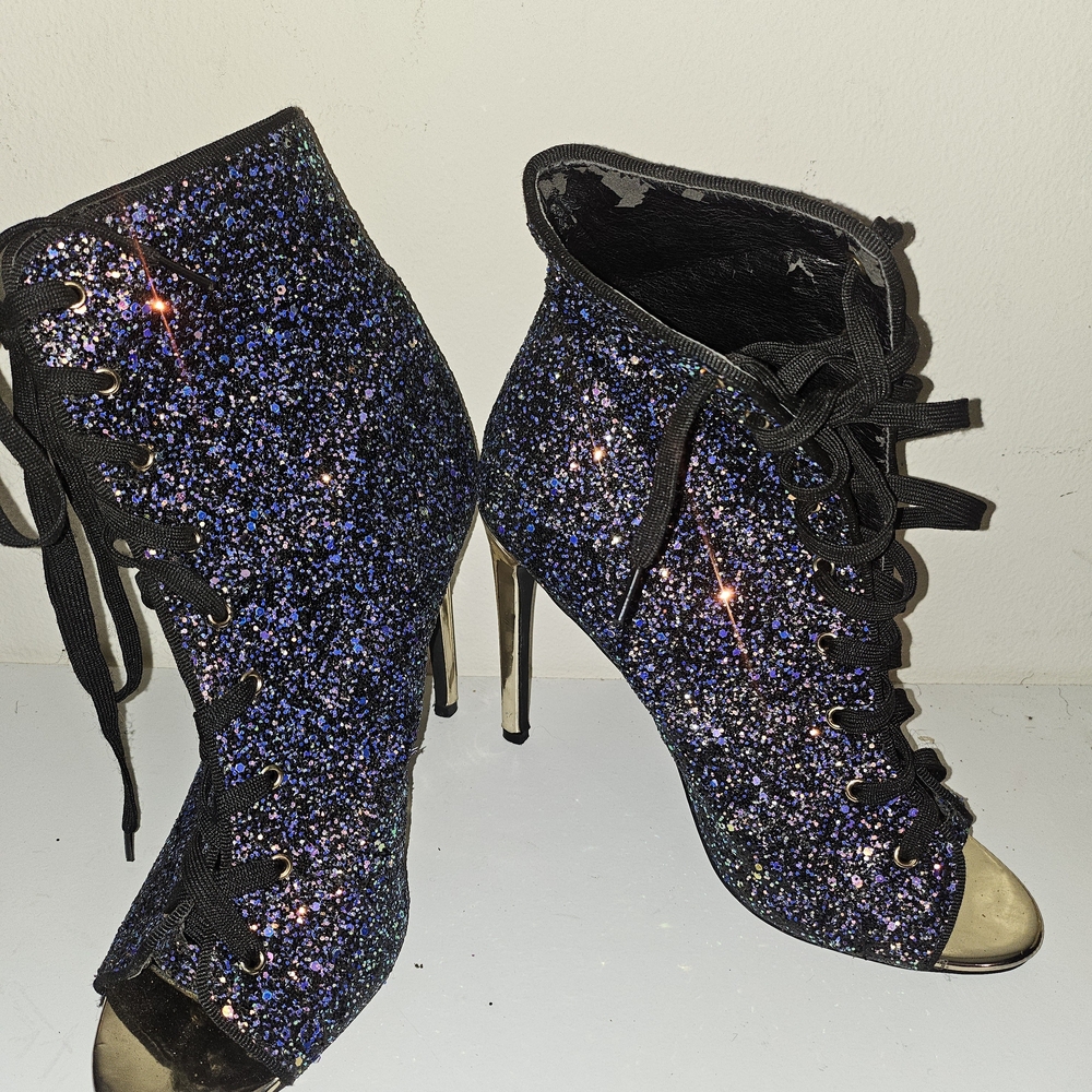 Glitter Lace-Up Open Toe Shoe Boots